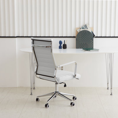 Fauteuil de direction pivotant avec dossier en cuir côtelé