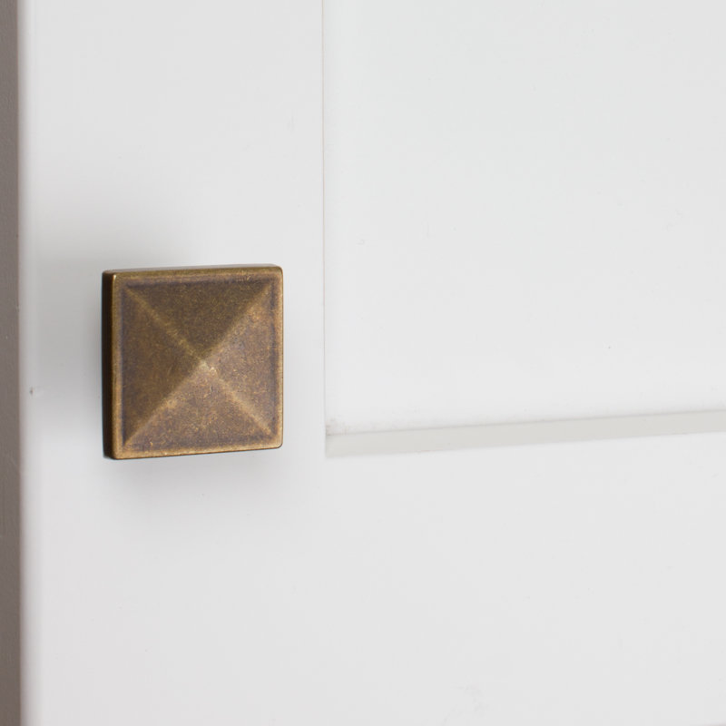 1 1/4" Length Square Knob, Antique Brass