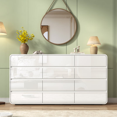 12-Drawer 59" Dresser With Curved Profile Design, High Gloss