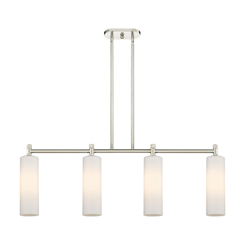 Luminaire suspendu pour îlot 4 lumières Crown Point, H 14,75 po x l 43,75 po x P 3,88 po, Blanc mat, Nickel poli