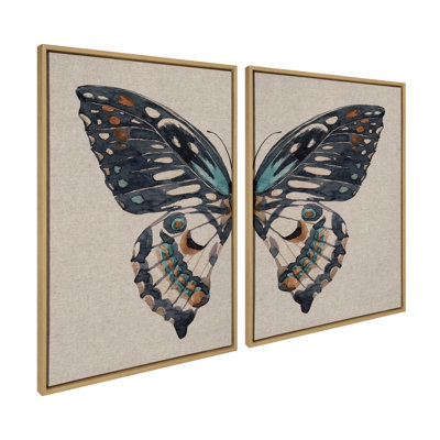 «Boho Butterfly Watercolor Diptych Neutral Lin» par The Creative Bunch Studio, ensemble d'art mural sur toile encadrée