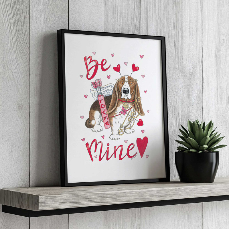 «Be Mine Basset» par Deb Strain, reproduction d'art, L 36 x H 48, Argent, Impression encadrée