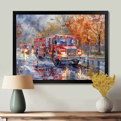 Camion de pompier rouge en automne, New York II