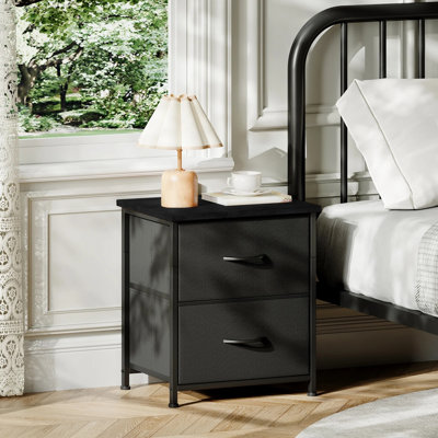 Nightstand, Small 2 Drawer Dresser Night Stand With Fabric Bins, Bedside Furniture, End Table