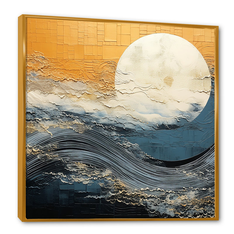 «Black and Gold Sunset Reverie», reproduction sur toile encadrée, Cadre flottant doré, H 30 po x l 30 po x P 1 po
