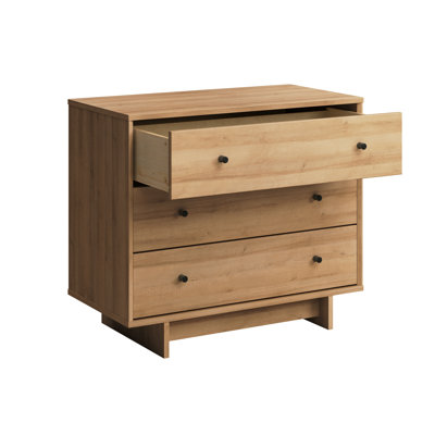 Orrsville Oak 3 Drawer 31" W Nightstand, Dresser for Bedroom Nightstand Bedside Table End Table with 3 Drawers