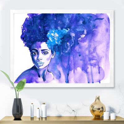 " Glorious Blue Portrait of African American Woman " Watercolor Painting