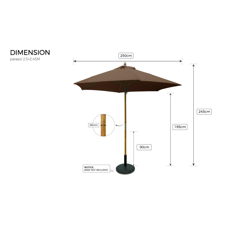 2.5m Round Wooden  Parasolc (UV50+), Khaki