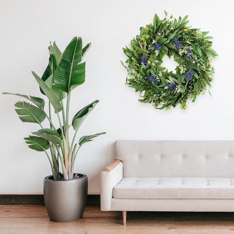 Couronne de verdure printanière - vert - feuilles d'eucalyptus, d'olive et de buis, décoration intérieure et extérieure toutes saisons