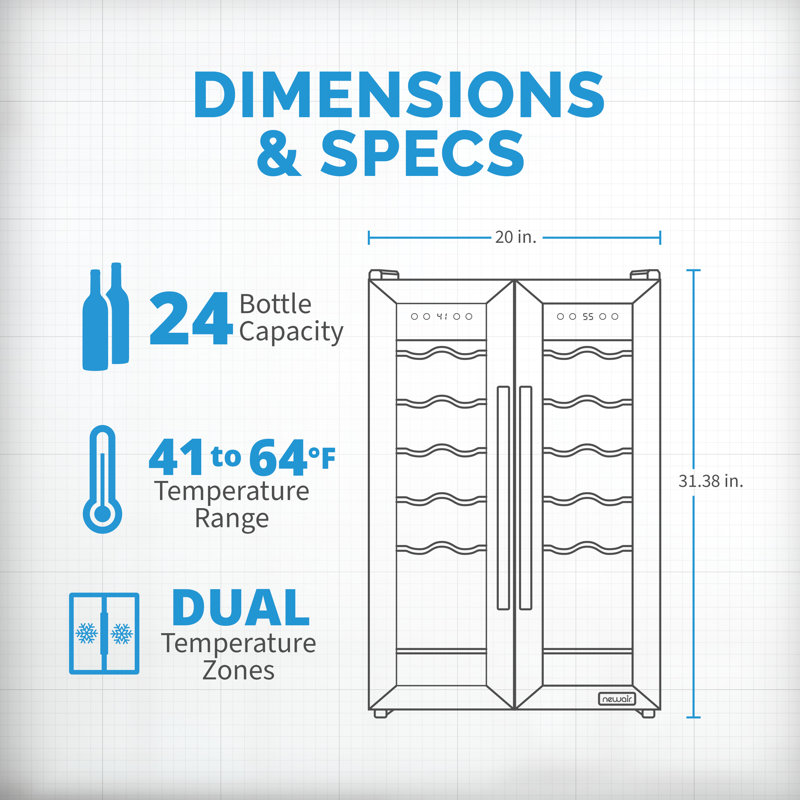 Newair 24-Bottle Stainless Steel Dual Zone Wine Fridge