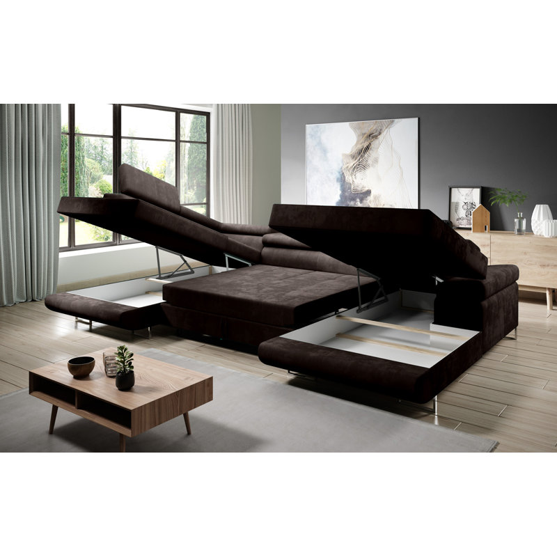 Alhed Corner Sofa Bed, Matte Black, Left Hand Facing, Dark Brown
