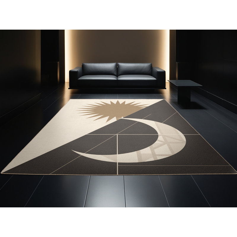 Tapis beige moelleux doux et moelleux à motif géométrique Dual Moon, 8 x 10