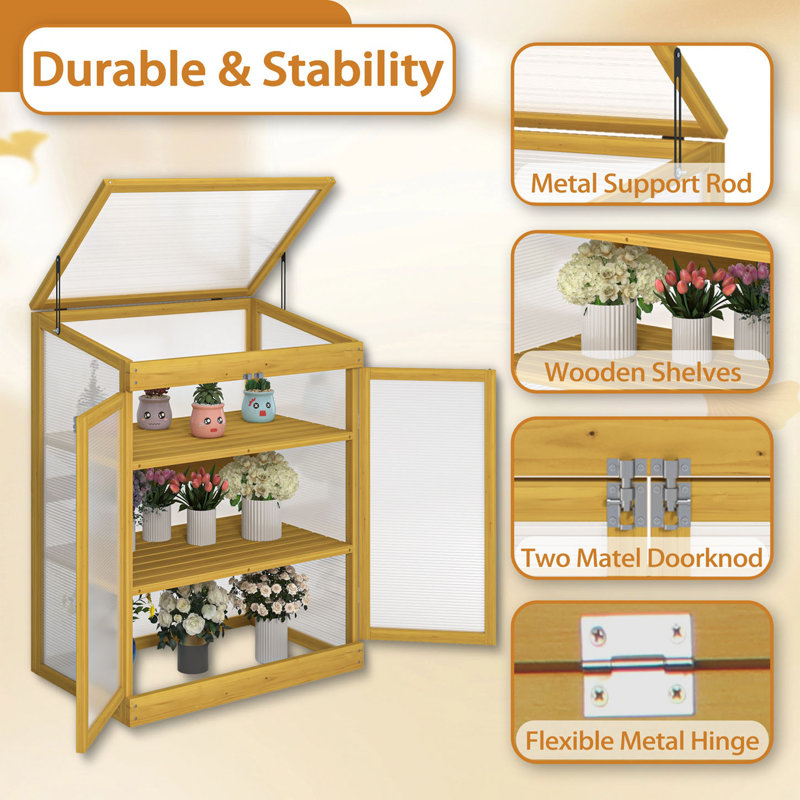 Greenhouse Cold Frame Greenhouse, Mini Greenhouse For Outdoor, 2-Tier Polycarbonate Garden Greenhouse Cabinet