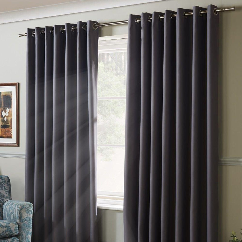 Bigham Blackout Eyelet Curtains, 104 W x 137 D cm, Charcoal