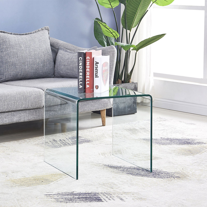 Coffee Table,Cocktail table,Living room table with Tempered Glass surface, Clear, 17.72" H x 19.72" L x 15.8" W, Clear
