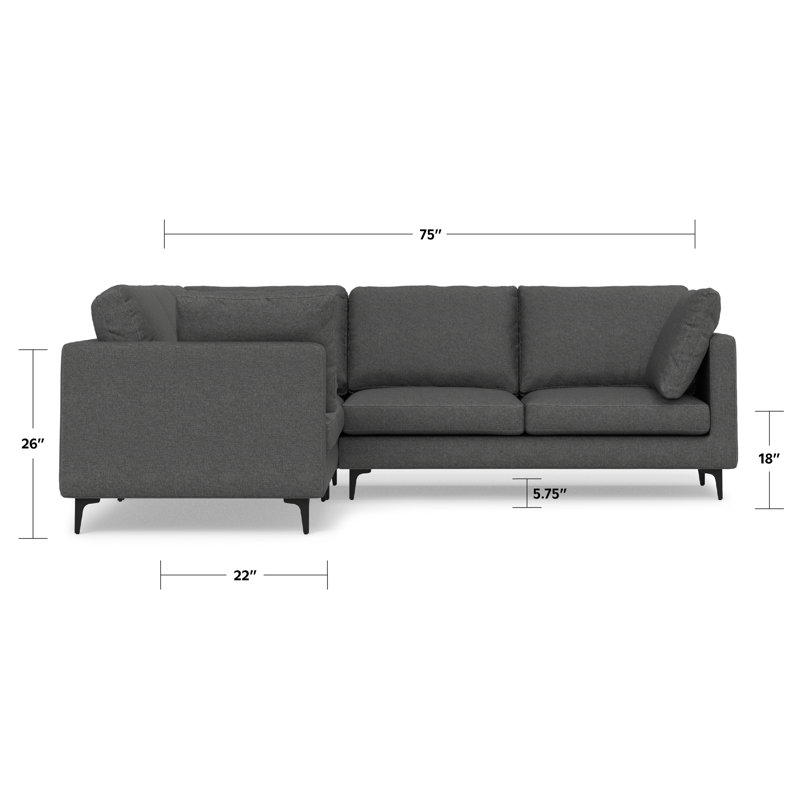 Ita Large Mid Century Corner Sectional, L-Shaped Sofa with Performance Fabric and Reversible Cushions, Pebble Gray