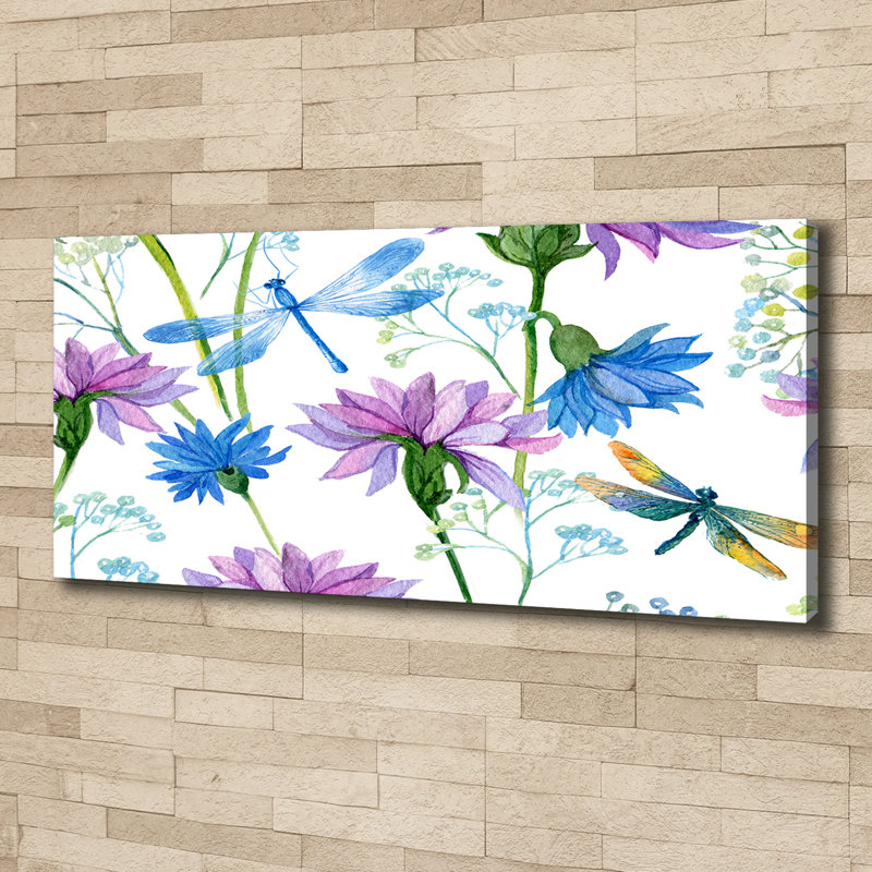Flowers And Dragonflies - Wrapped Canvas Print