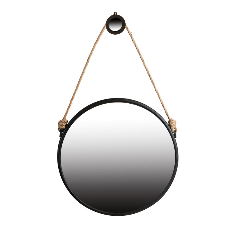 Miroir rond 29,5 po avec cadre en fer noir et corde stable pour salle de bain tenace, 30,04 po x 29,71 po