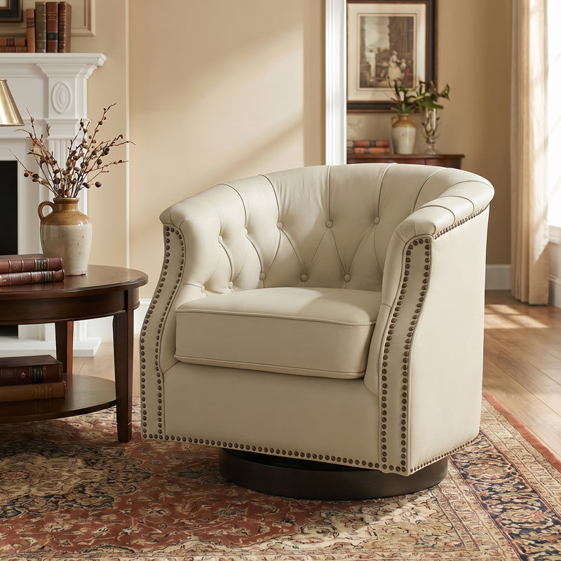 Chaise berçante Chesterfield, Cuir véritable beige