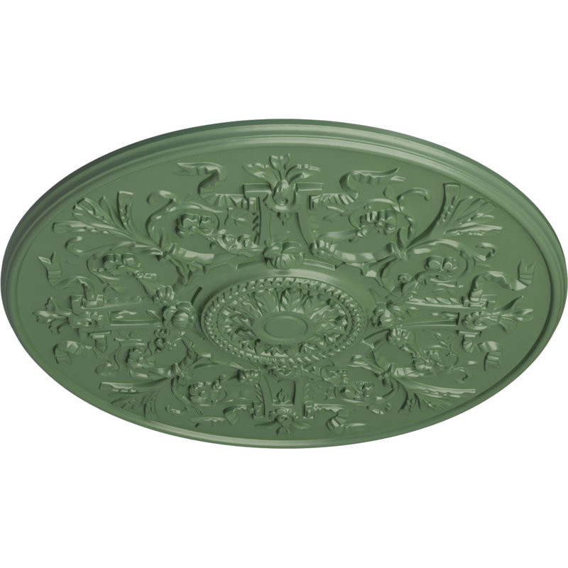 Médaillon de plafond Endurathane Versailles, DO 33 po x P 1 3/4 po (convient aux auvents jusqu'à 3 1/4 po), fini craquelé vert athénien peint à la main