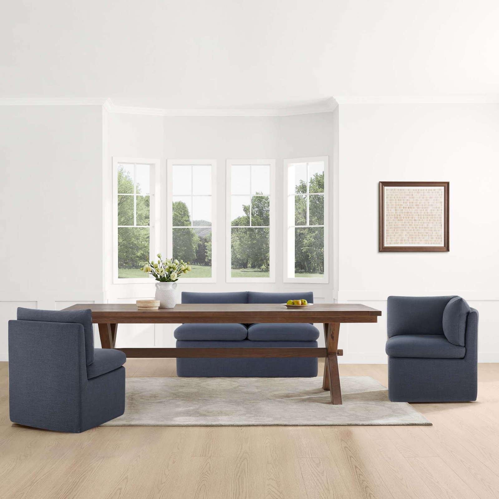 Alayaa 55" Linen Storage Dining Bench, Effie Indigo Linen