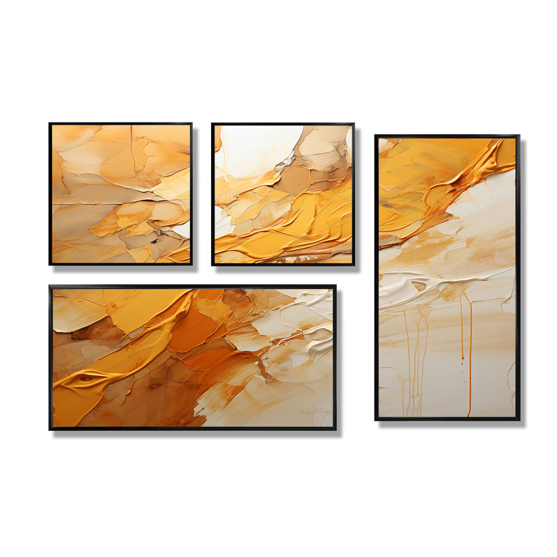 Amber Glow II - ensemble d'art mural moderne de 4, Noir, Impression encadrée sans passe-partout