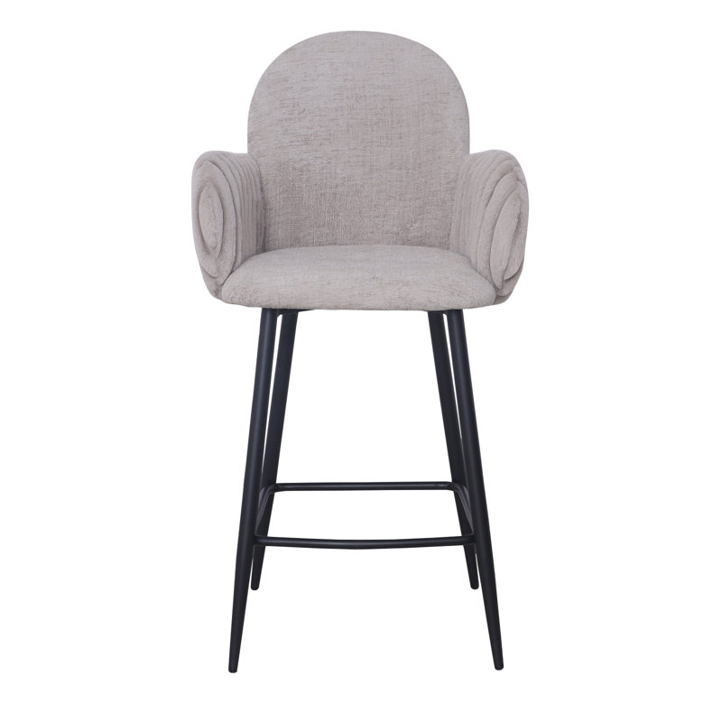 Tabouret de bar moderne rembourré avec accoudoirs capitonnés et base en métal - brun, Beige