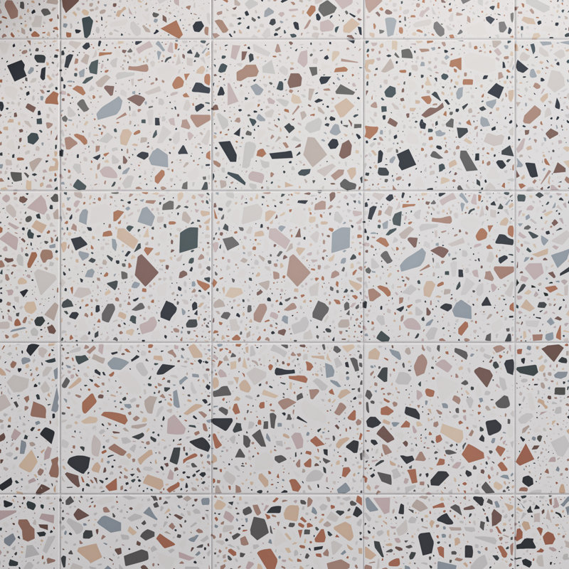 Carreau de porcelaine terrazzo italien 8 po x 8 po Confetti, Blanc / multicolore