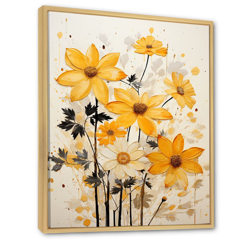 Minimalisme, fleurs orange sur toile, Cadre naturel flottant, H 32 po x l 16 po x P 1 po