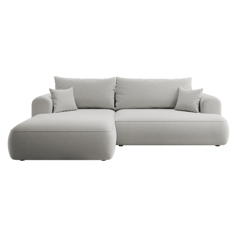 Alija 3 Seater Velvet Sofa & Chaise, Grey, Left Hand Facing