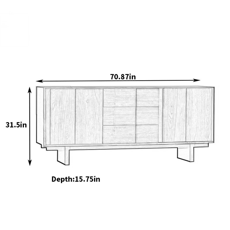 Buffet grande capacité Retro, H 31,5 po x l 70,87 po x P 15,75 po, Noir