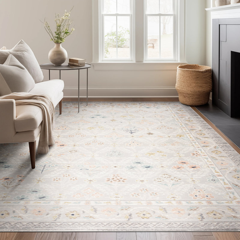 Tapis oriental gris en polyester Ellen, Rectangulaire 8 pi x 10 pi