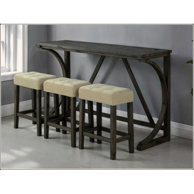 Table de salle à manger brune 4 pièces ensemble de table de salle à manger unique avec 3 tabourets USB capitonnés Beige