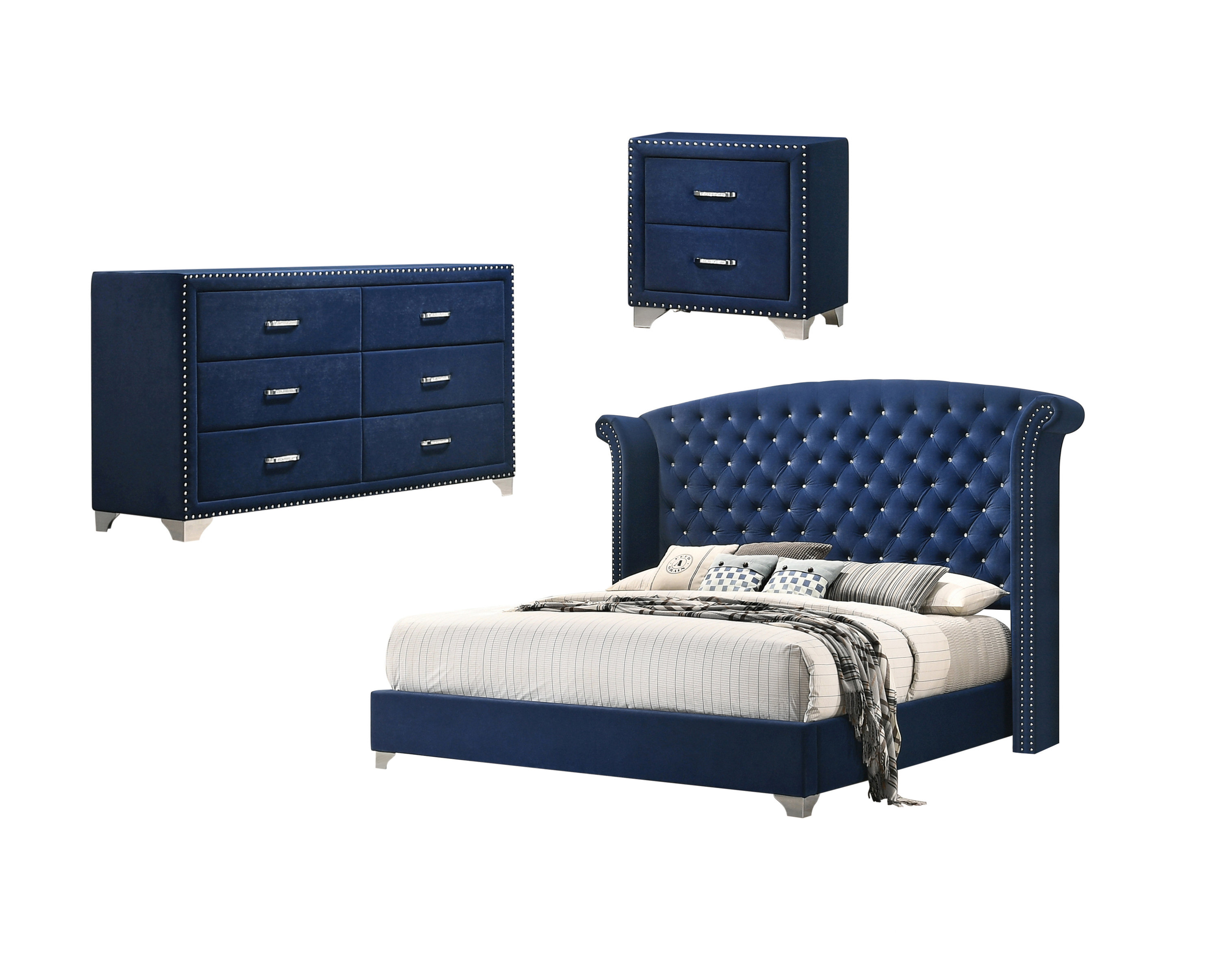 blue dresser and nightstand set Landocken Full Panel Bed with Mirrored Dresser and 2 Nightstands in Br –  Luna Furniture main image 1