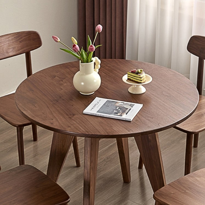 Artistic simple round solid wood dining table, 29.52"H x 51.18"L x 51.18"W