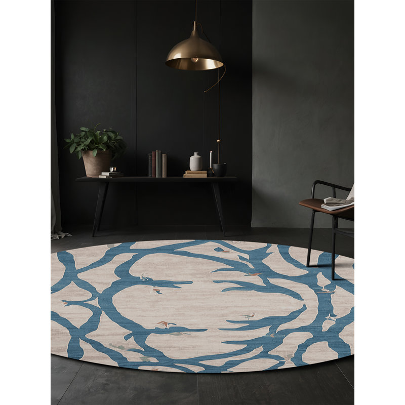 Machine Washable Gray Area Rug, Round 6'