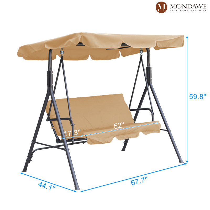 3 Person Porch Swing with Canopy, Khaki