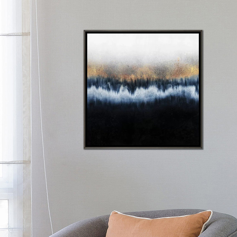 « Golden Horizon-carré » par Elisabeth Fredriksson-impression d’art graphique, Toile encadrée de bois rustique foncé