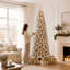 Prelit Snow Flocked Artificial Hinged Slim Pencil Christmas Tree with Lights, Full Branch Tips, Flocked Pencil Spruce Tree, Easy Assembly, Perfect Decoration Choice for Xmas Holiday-1582455420