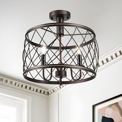 Plafonnier semi-encastré en forme de cage à 3 lumières de 15,7 po