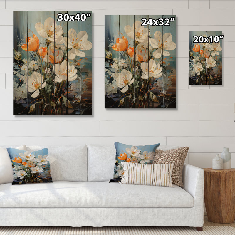 «White Orange Graceful Snowdrops Flowers III» sur impression sur bois, H 40 po x l 30 po x P 0,78 po
