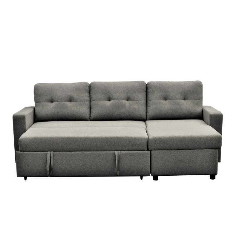 Stylish Grey Convertible Sectional Sleeper Bed, Saving Space For Small Areas, 3 Couch , Living Area, Gray Polyester