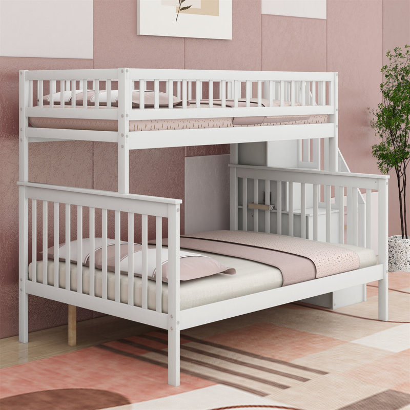 Lit superposé simple en bois avec rangement Jakeria Kids, Blanc