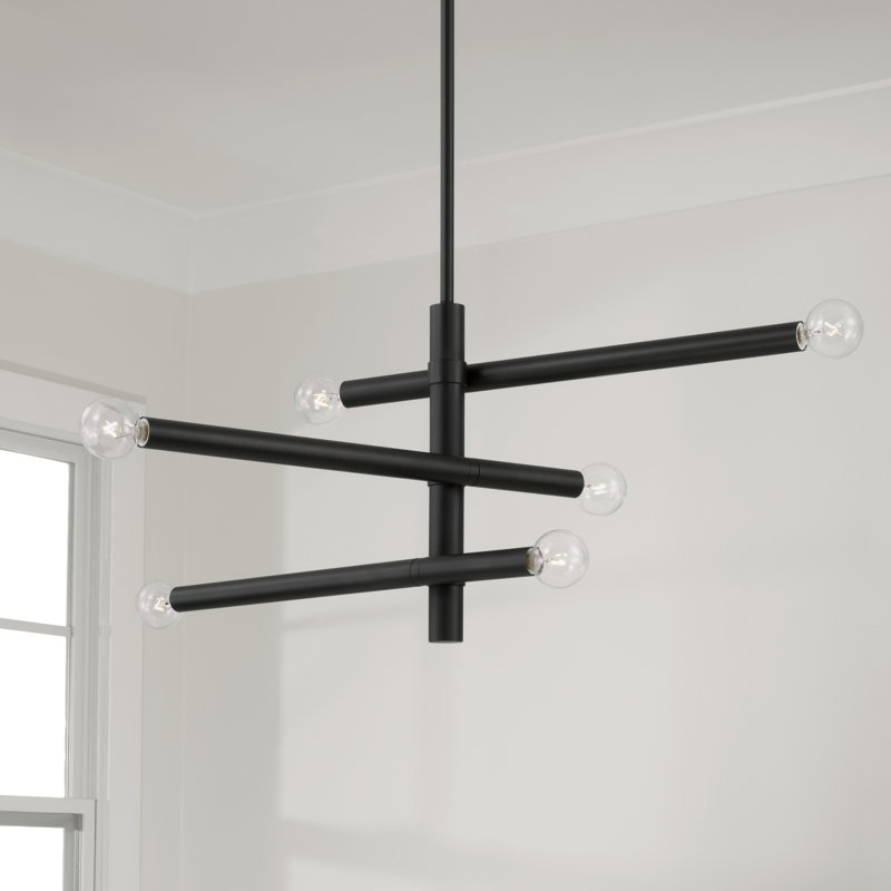 Lustre linéaire spoutnik moderne à 6 lumières Zane, Noir