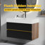 Meuble-lavabo de 36 po en noyer avec lavabo à surface solide blanc brillant et tiroirs noirs doux, salle de bain murale flottante-134281422-134281426-134281427