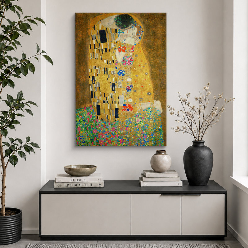 Célèbre œuvre d'art «The Kiss» par Gustav Klimt, H 24 po x l 16 po, Toile tendue, Sans cadre