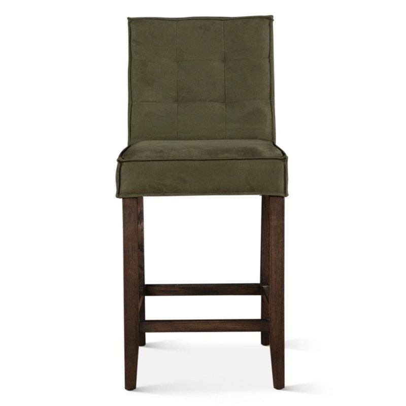 Aven Upholstered Stool with Solid Wood Frame, Suede-Green