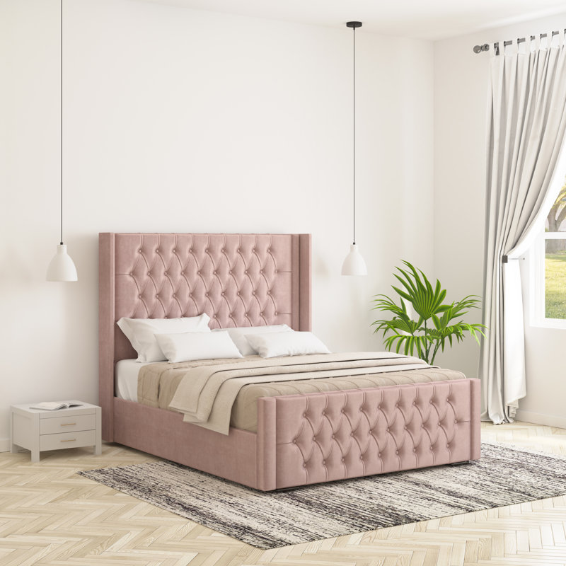 Raoul Upholstered Bed Frame, Single (3'), Pink