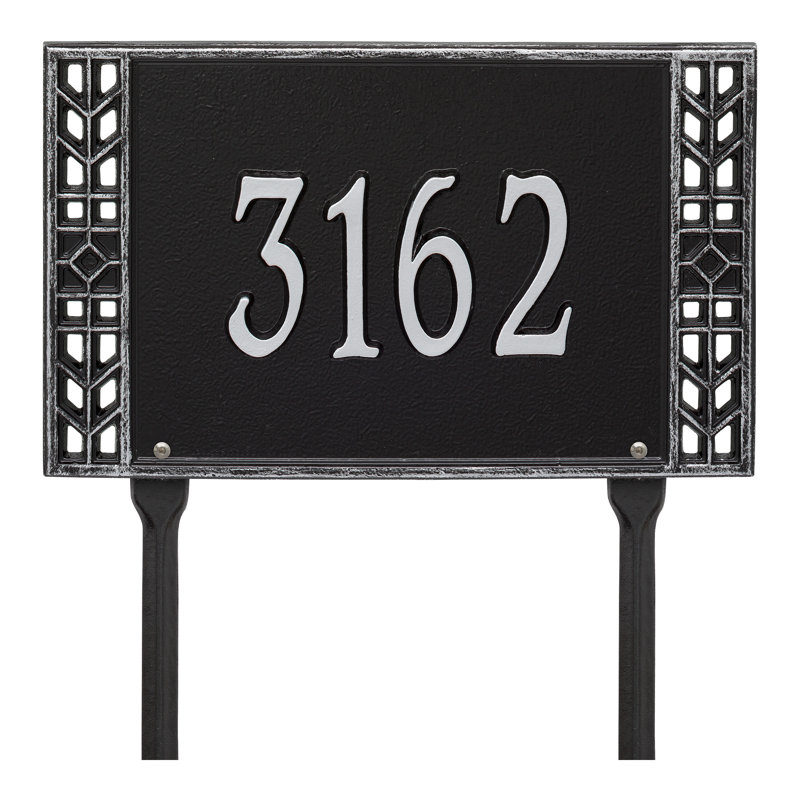Boston Personalized Standard 1-Line Lawn Address Sign, Black/Silver, Yes