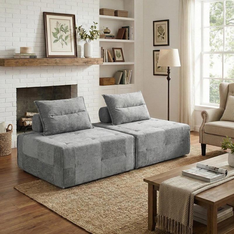 Modular Square Compression Sofa Chair, No Assembly Required Single Seater Lounge With Back Pillow,  Multi-Functional Lazy Sofa Chair For Living Room, Bedroom, Guest Room, Set Of 2